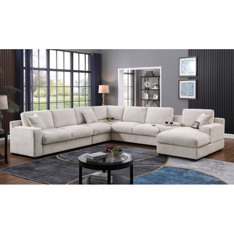 Canapé modulaire en tissu 141,5 po Chenille, Beige