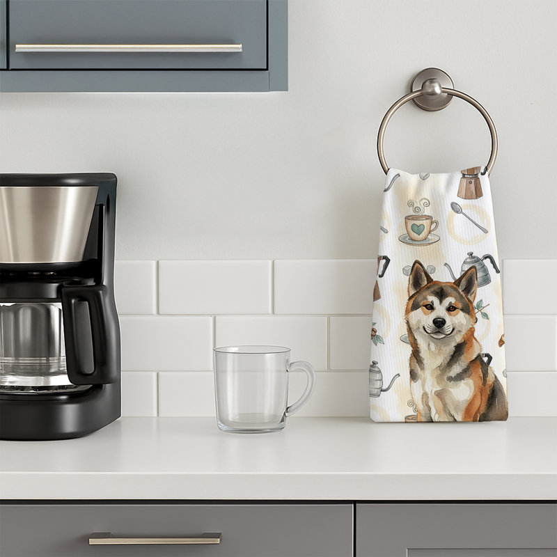 Sesame Akita Coffee Bar Kitchen Towel, Sesame Akita