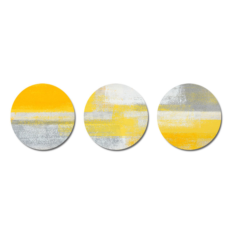 Gris et jaune bleu abstrait XX - ensemble de décoration murale moderne en métal