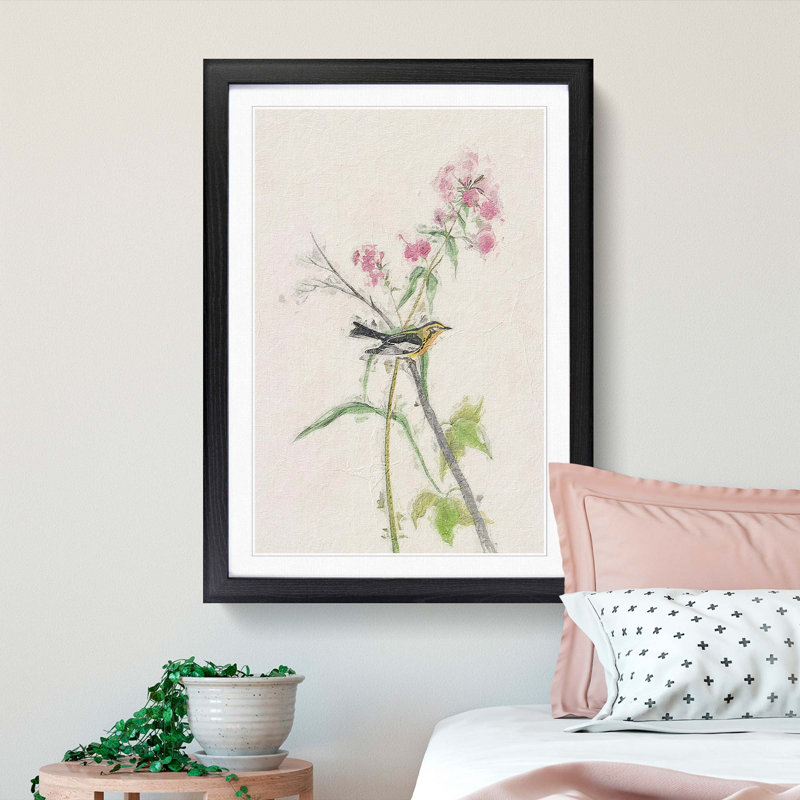 Blackburnian Warbler by John James Audubon - Picture Frame Painting Print, 36cm H x 27cm W x 2cm D, Black Framed