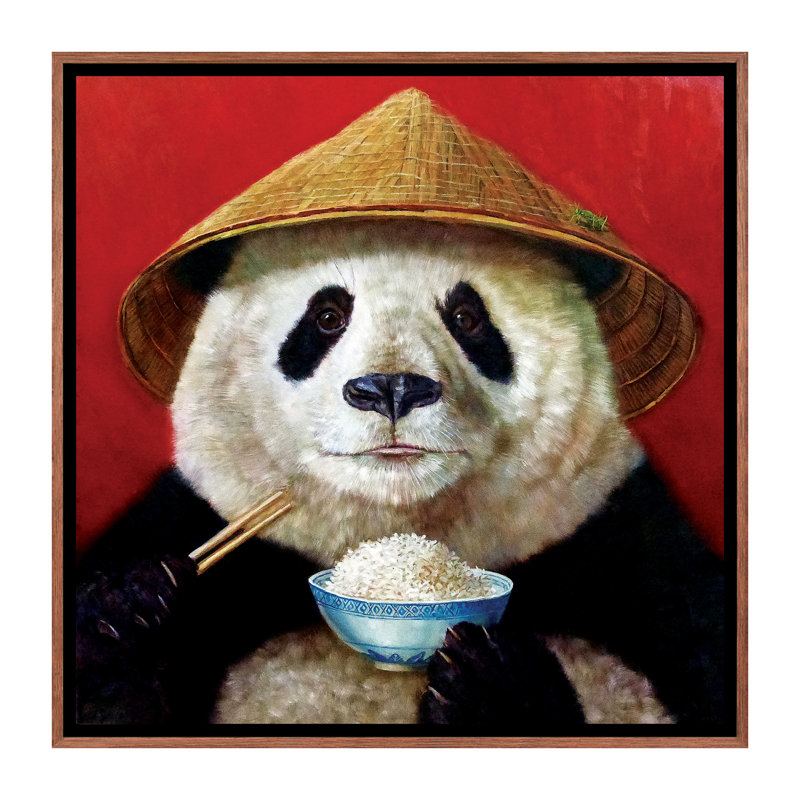 Panda, art encadré, H 26 po x l 26 po x P 1,5 po, Toile classique avec cadre brun