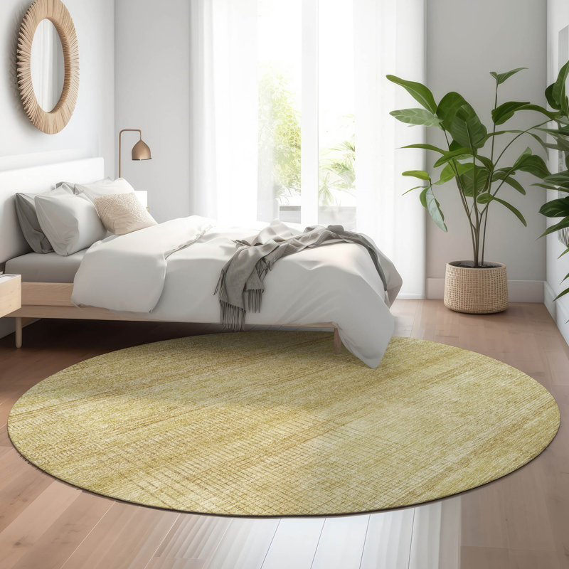 Premium Machine Washable Prisco Gold Rug, Round 8'