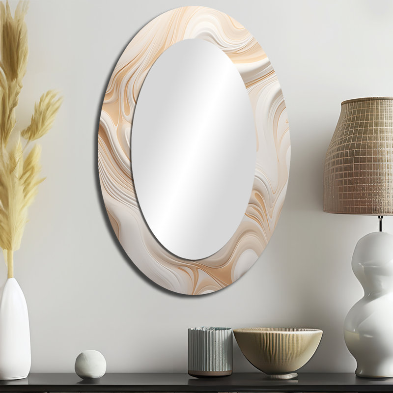 Abstract Milky White Flow - Large Oval Wall Mirror On Metal, 36" x 24"