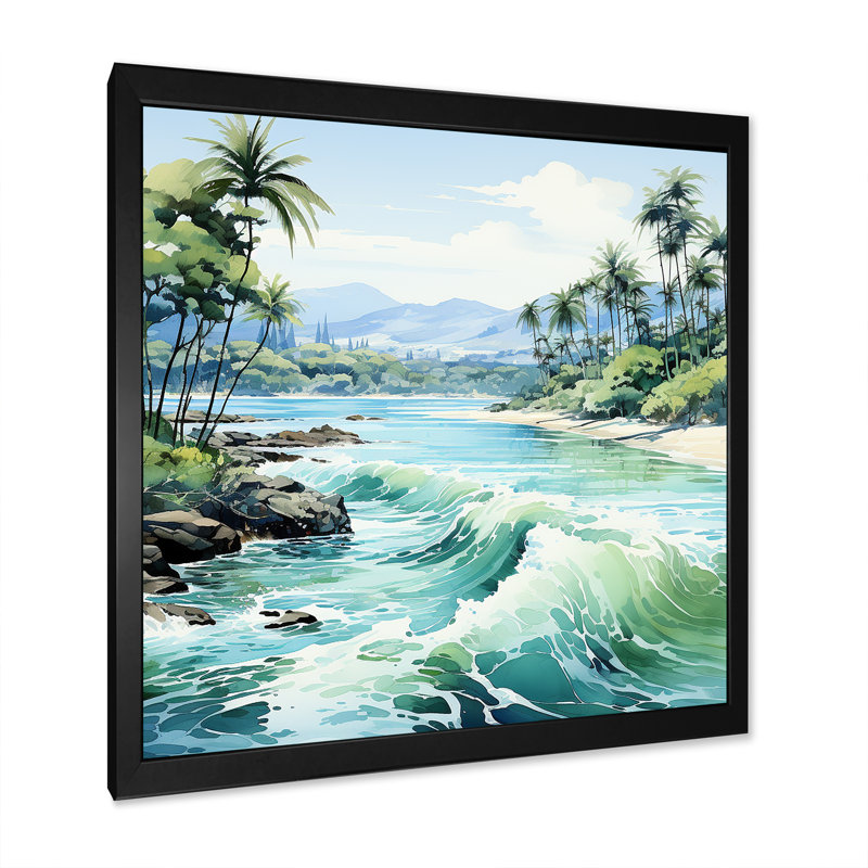 Tropical Beach Escape 3 - art mural bord de mer tropical, Cadre simple noir, H 16 po x l 16 po x P 1 po