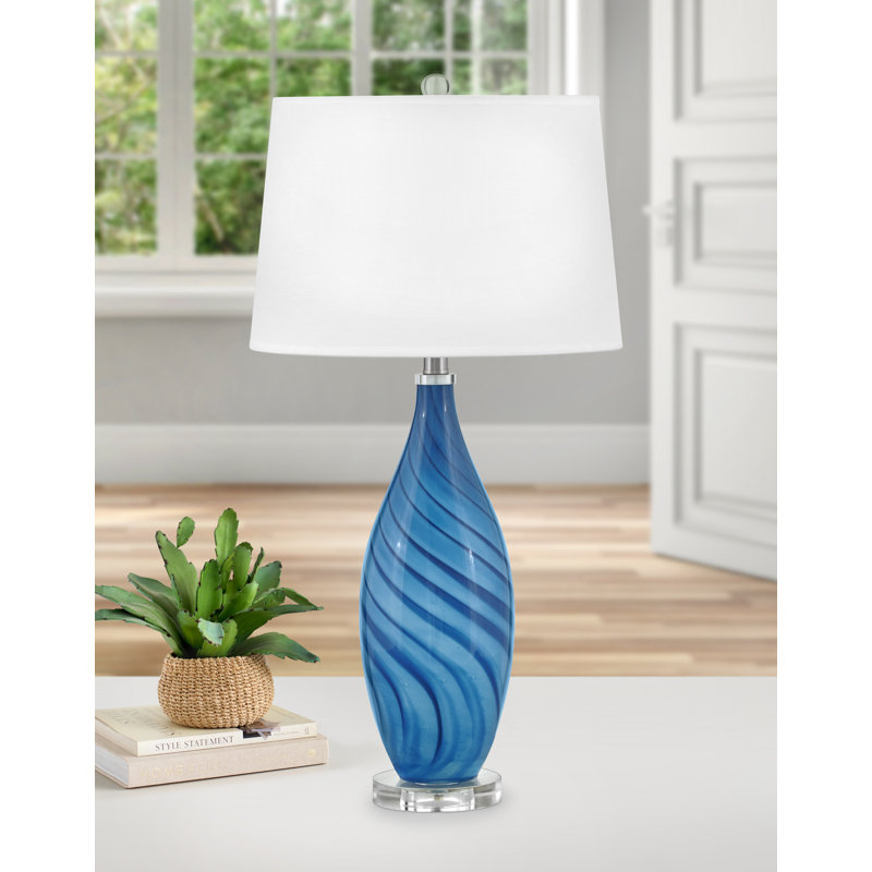 Scilla 30" Glass Table Lamp, Dark Blue