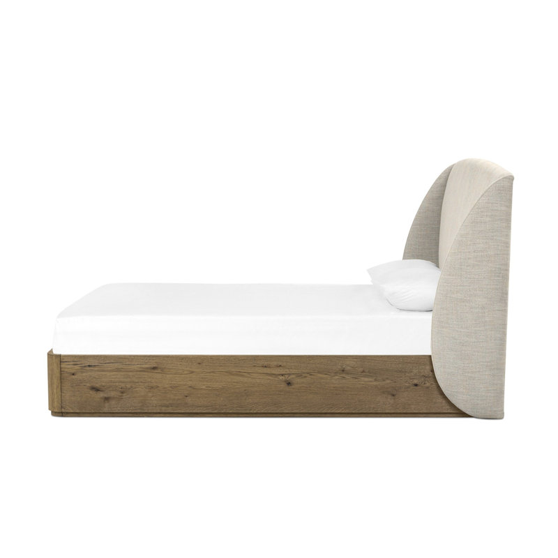 Maeve Upholstered Wingback Bed, Queen, Cambric Ivory/Natural Oak