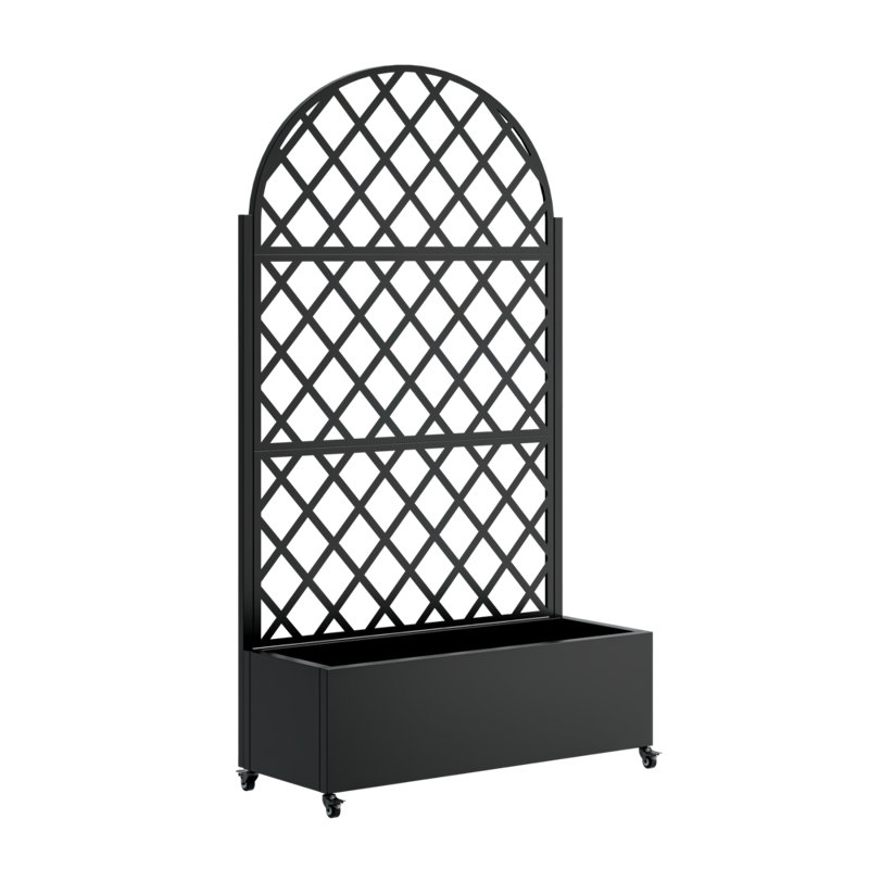 Boîte à fleurs ronde en métal avec treillis - Lit de jardin surélevé 73 po avec 4 roues, écran d'intimité pour plantes grimpantes, légumes et vignes
