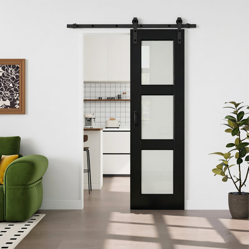 Aucun assemblage requis, porte de grange coulissante en verre givré 3-Lite et portes de garde-robe en bois manufacturé