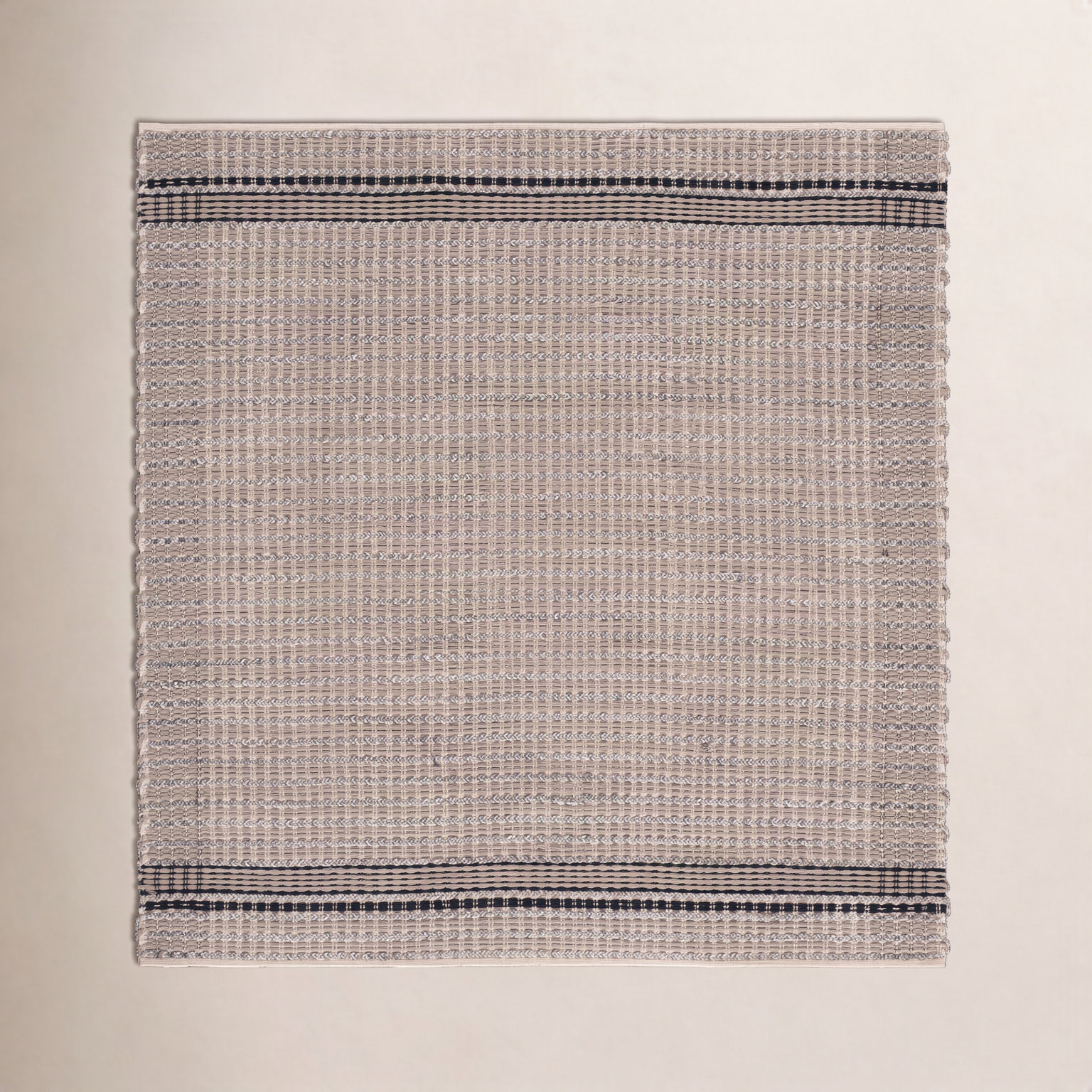 Hand-Woven Striped Cotton Rug, Square 6'
