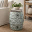 Approx. 17" High Soft Sky Blue Hand-Glazed Ceramic Garden Stool with Flower Motif