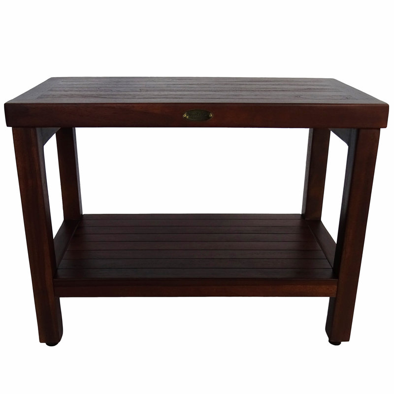 24" Brown Teak Shower Bench with Shelf