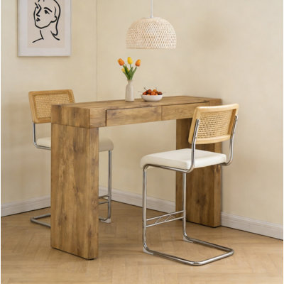 Ensemble de 2 pièces de chaise de bar en cuir PU, jumelé à une table de bar à grain de bois, avec fonction de rangement, convient aux restaurants et aux cafés