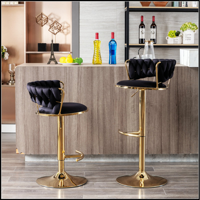 Ensemble de 2 tabourets de bar pivotants confortables avec repose-pieds chromé et hauteur réglable pour les cuisines et les bars modernes