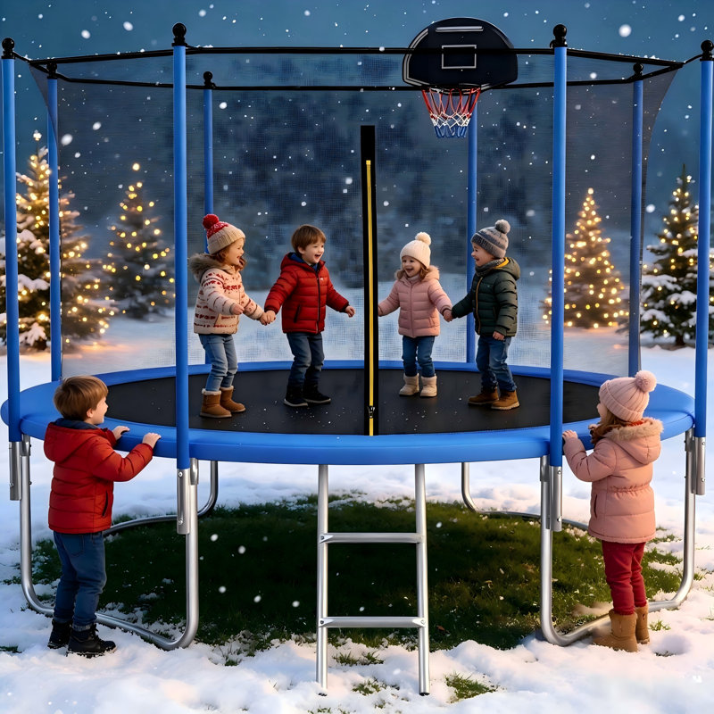 Trampoline 10 pi avec filet de sécurité et panier de basketball, trampoline récréatif extérieur pour enfants et adultes