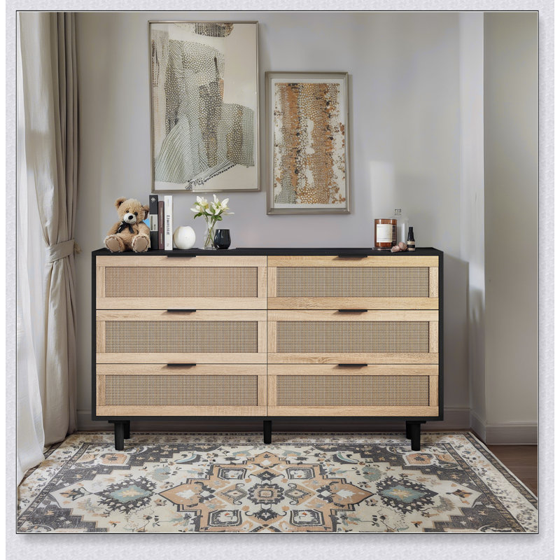 Armoire de rangement moderne en rotin à 6 tiroirs avec beaucoup d'espace, idéale pour organiser et rehausser la décoration intérieure