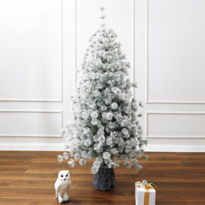 5.5Ft Flocked Full Artificial Christmas Tree Potted