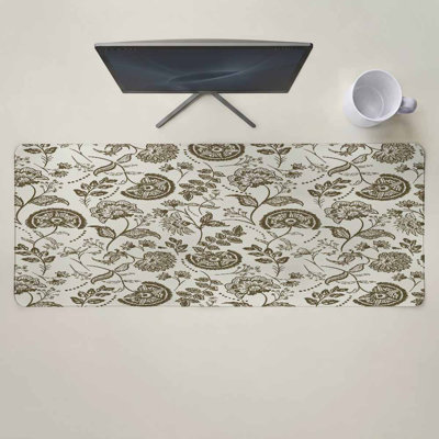 Tapis de souris brun style ferme, idéal pour le jeu, le bureau et la souris. Motif floral printanier vintage avec base antidérapante. Dimensions : 30 x 70 cm. Livré avec une tasse blanche.