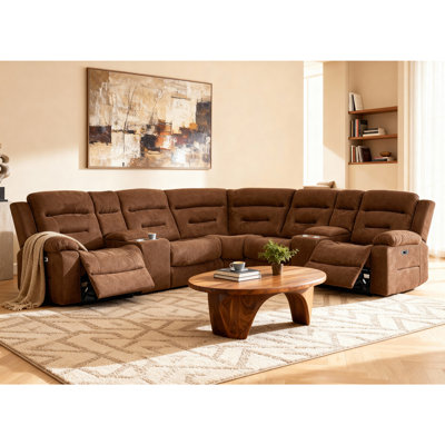 7-Piece, 2 Power Recliners Sectional Couch Reclining with Storage & Cup Holder Built-In USB Port