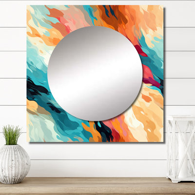 Multicolor Feather Fury - Modern Square Living Room Wall Mirror Art