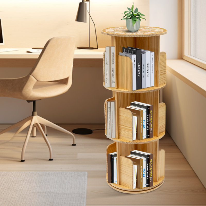 Jhael 38.6"H 3-tier Rotating Wood Corner Bookcase