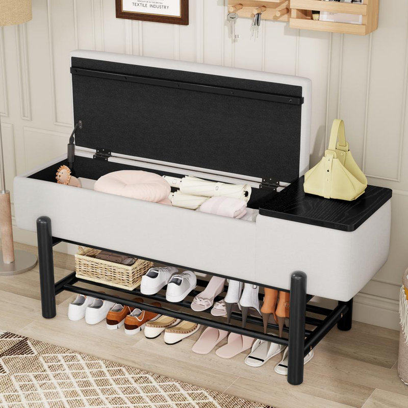 Upholstered Storage Bench, Black