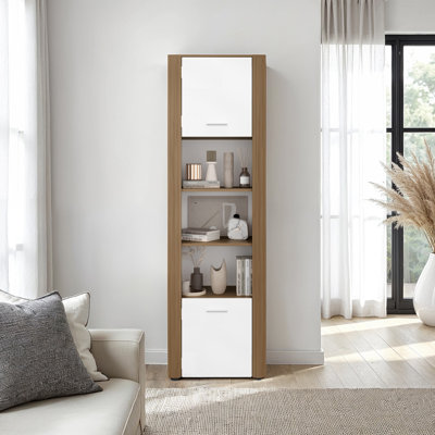 Dupont Bookcase – Modern Tall Storage Cabinet With White & Manufactured Wood Finish