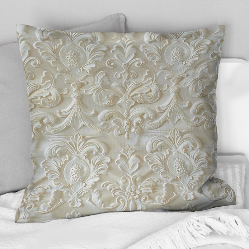 Coussin décoratif blanc à motif floral damassé blanche IV, H 16 po x l 16 po