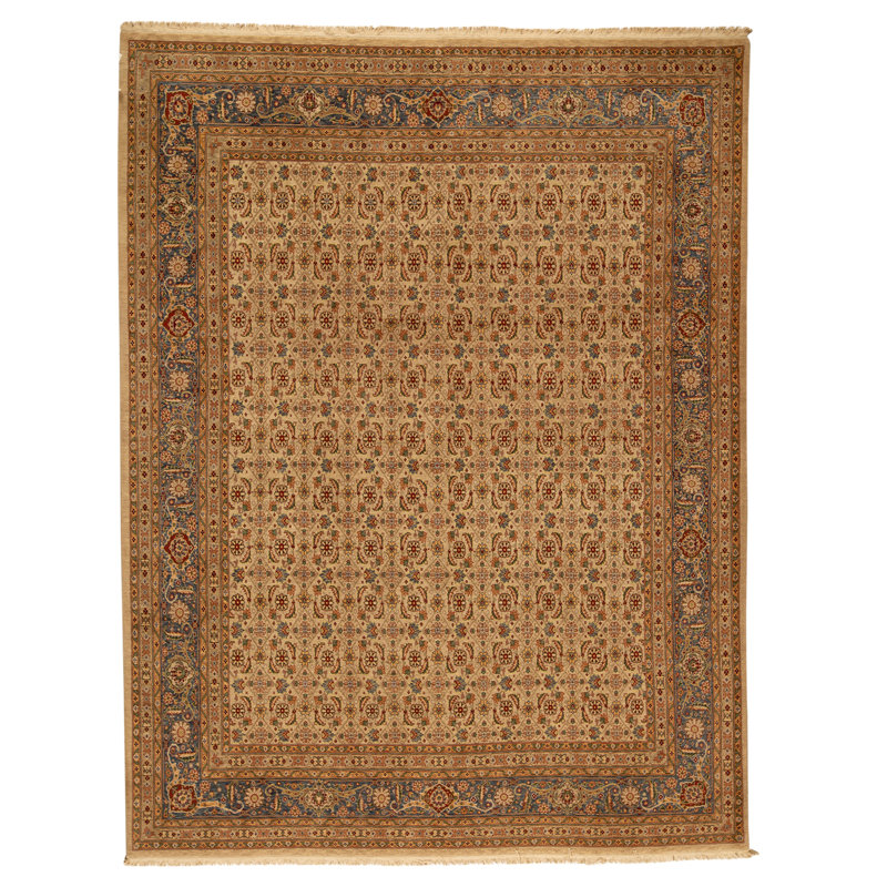 Tapis beige et bleu clair noué à la main de haute qualité