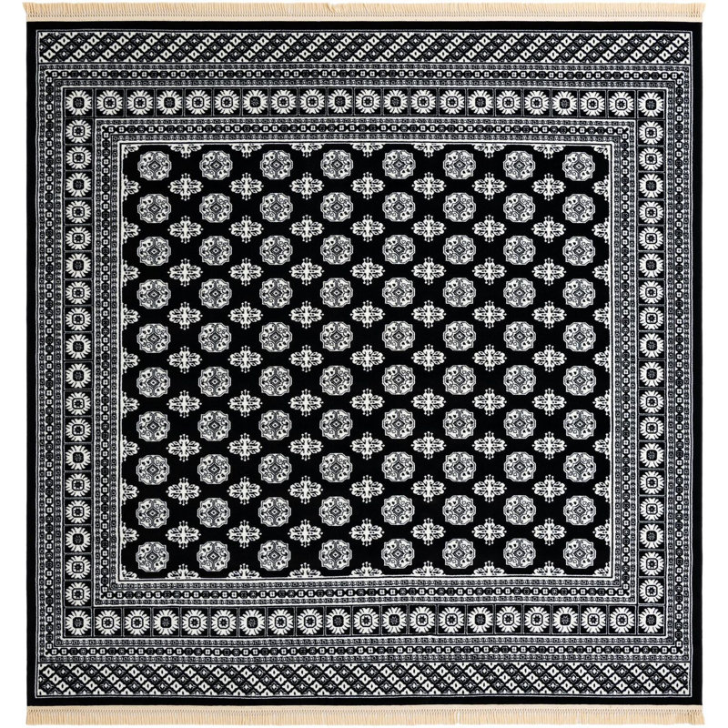 Tapis traditionnel Hinshaw noir et blanc, Carré 10 pi