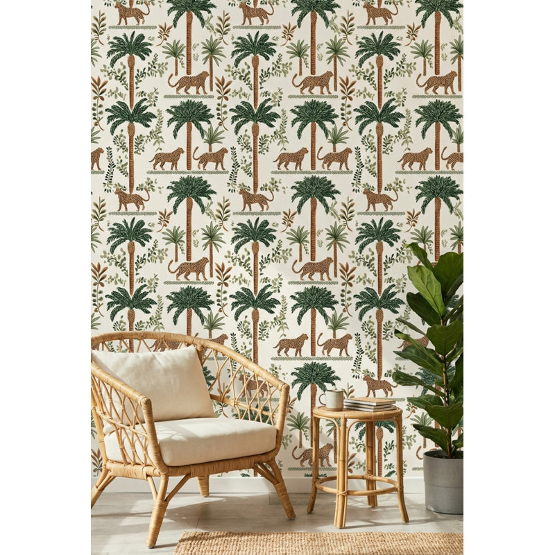 Papier peint guépard tropical avec palmiers et jungle, Non tissé, non collé