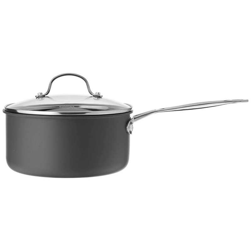 Black Aluminum Non-Stick Saucepan with Pour Spout and Lid