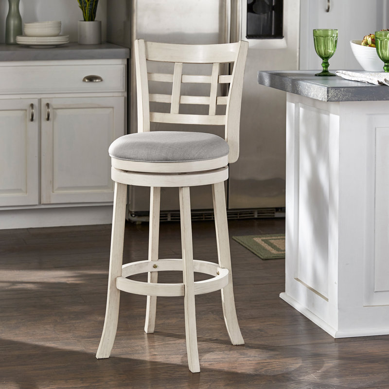 Tabouret pivotant Aria, Lin gris, Tabouret de bar (siège d'une hauteur de 29,96 po), Blanc antique