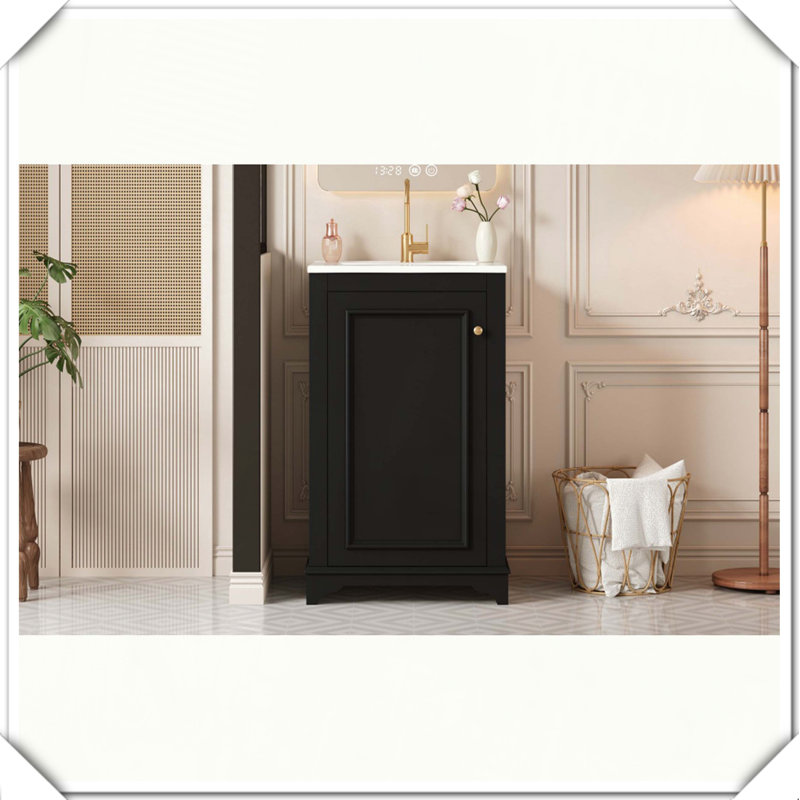 Meuble-lavabo autoportant moderne avec lavabo en céramique et tablette ajustable, Noir