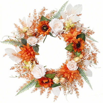 Couronne de 21,65 po pour la porte d'entrée, couronne florale d'automne pour la porte d'entrée, couronne de rose en soie comme décoration de porte d'entrée, décoration et cadeau de porche de mariage à suspendre au mur