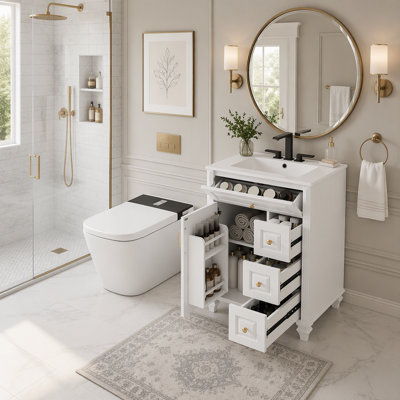 24 Inch Bathroom Vanity with Sink, Modern Cabinet with Tip-out Drawer and Door for Bathroom