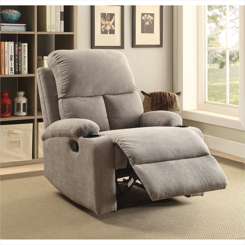 Fauteuil inclinable manuel en tissu avec porte-gobelet et siège en mousse à mémoire de forme, 32 po, finition grise