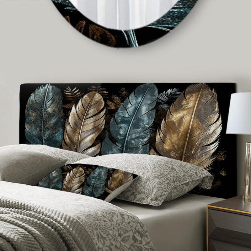 Tête de lit tapissier dorée à plumes dorées I - Glam Feather, Grand