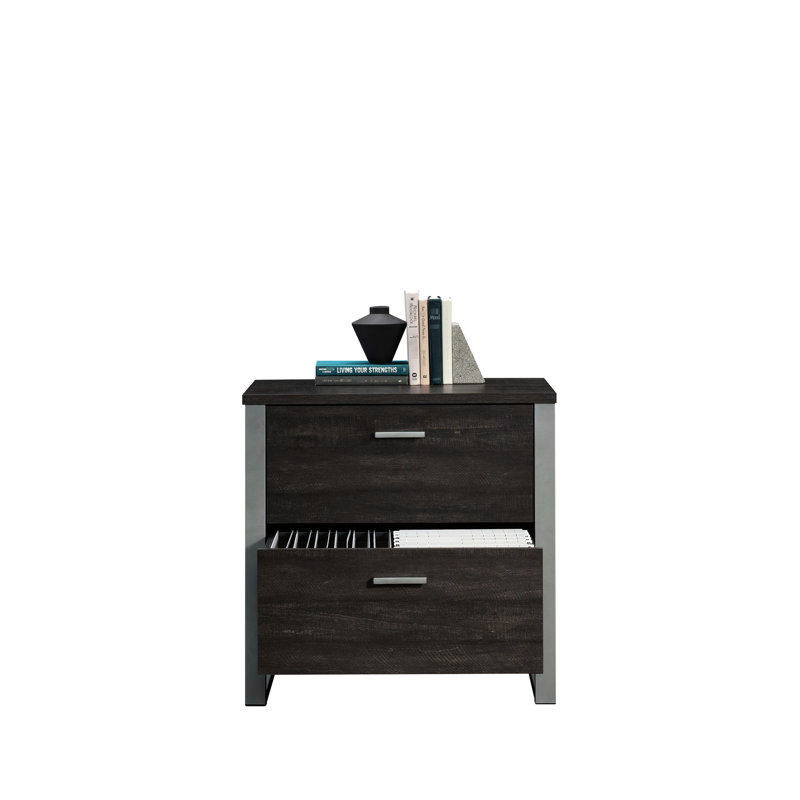 Classeur latéral contemporain brun foncé avec toutes les finitions, serrure, installation rapide pour armoire à espaces limités, glissières pleine extension, structure argentée, système, maison compacte