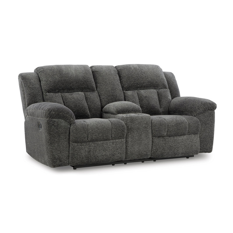 Senita Reclining Loveseat With Console, Gray Polyester