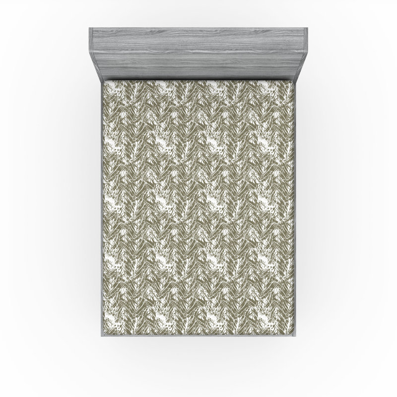 Drap-housse à motif floral Ambesonne, Blanc, vert armée / floral, Drap-housse de taille double