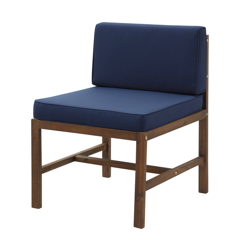 Chaise de patio avec coussins, Marron foncé, Bleu marine