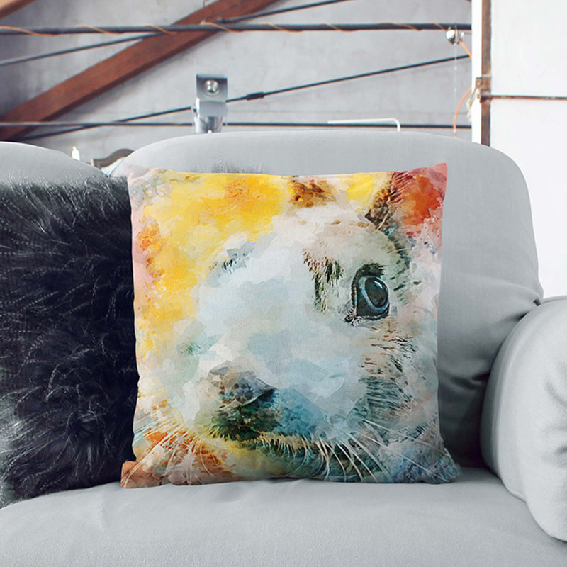 Bunny Rabbit In Abstract Square Throw Cushion, Stone, 55cm H x 55cm W x 20cm D