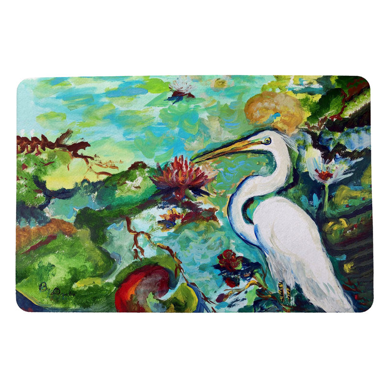 Paillasson d’intérieur/extérieur antidérapant à aigrette et nénuphars Morissette, l 18 po x L 26 po