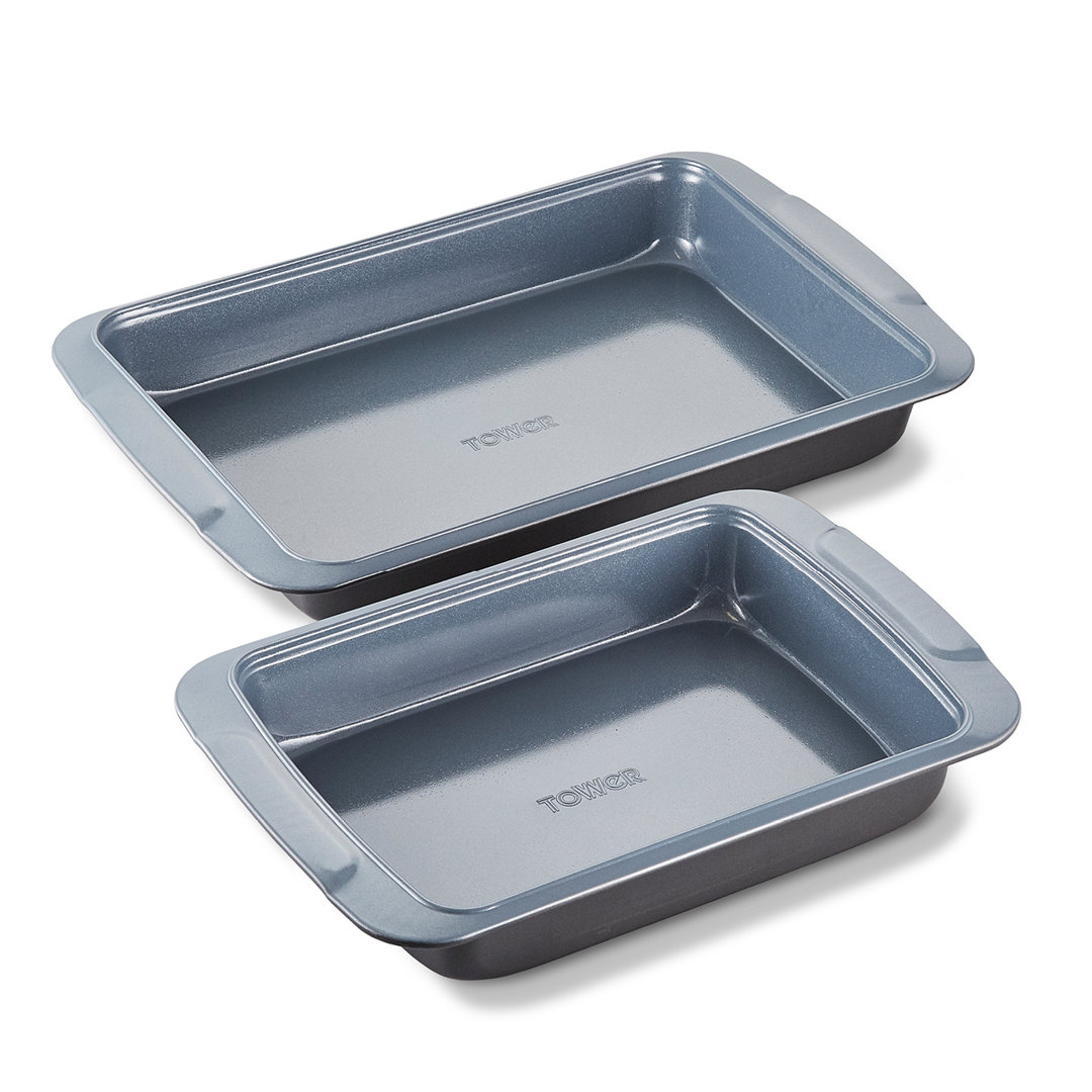 Tower Cerasure T843070 2 Piece Roasting Tray Set with Carbon Steel Construction, Graphite
