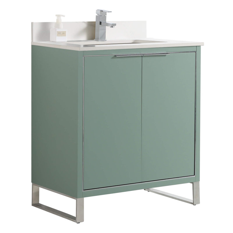 Gesell 30'' Single Bathroom Vanity with Stone Top, Chrome, Mint Green