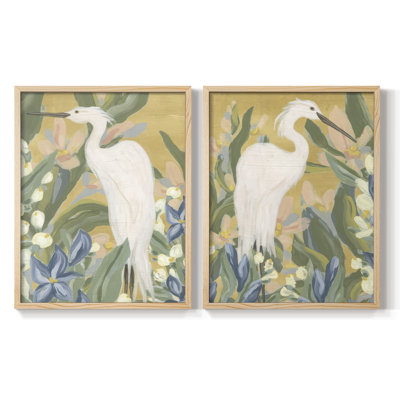 Floral Egret I-Premium, reproduction encadrée prête à accrocher - aucun clou requis - aucun clou requis