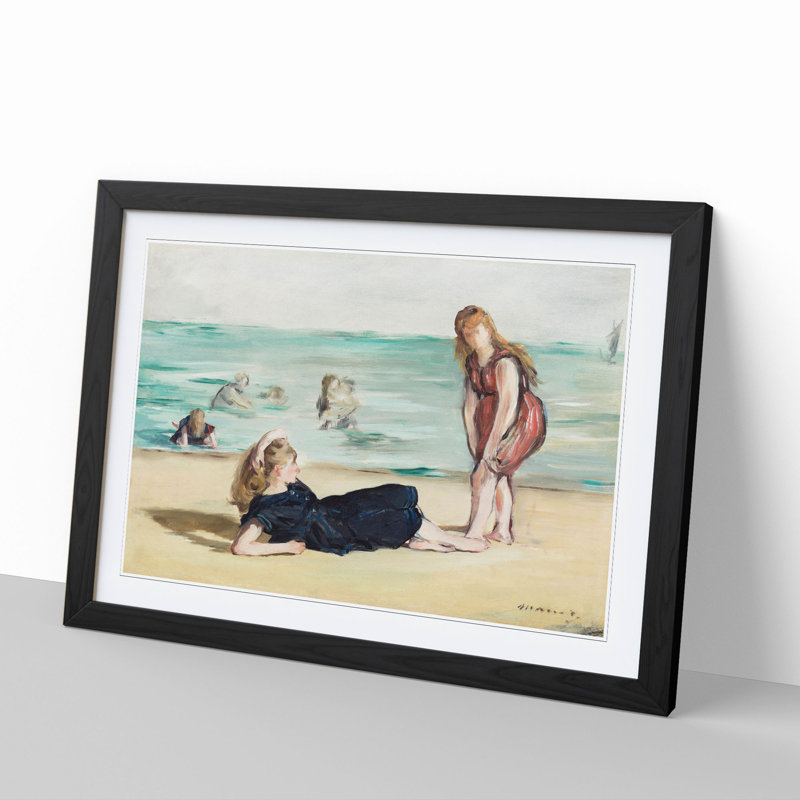 On the Beach by Edouard Manet - Framed Print, 36cm H x 48cm W x 2cm D, Black Framed