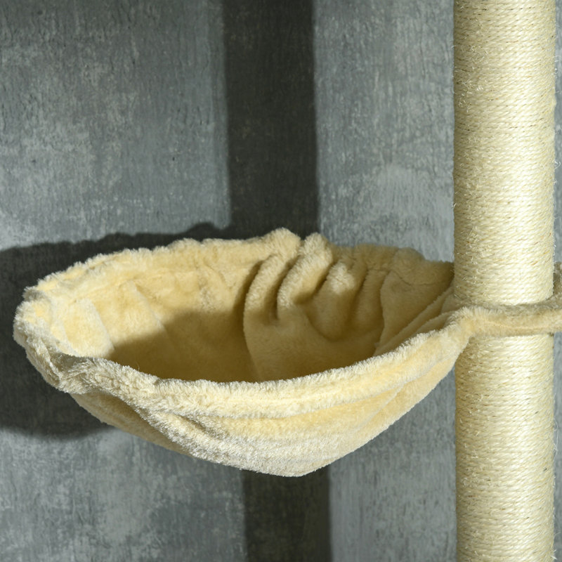 Arbre à chat du sol au plafond Pawhut, hauteur réglable de 90,5 po à 98,5 po, tour d'escalade pour chat avec plateformes tapissées, lit douillet, hamac, poteaux à griffes, boules à jouets, centre d'activités pour chatons