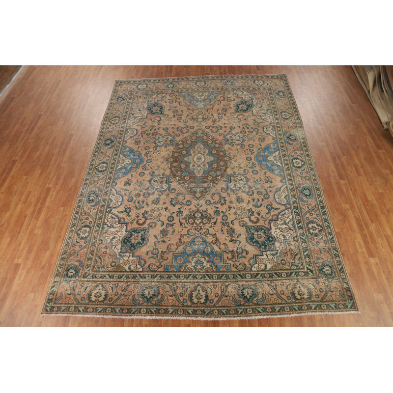 Tapis traditionnel floral rétro en laine 10 x 13