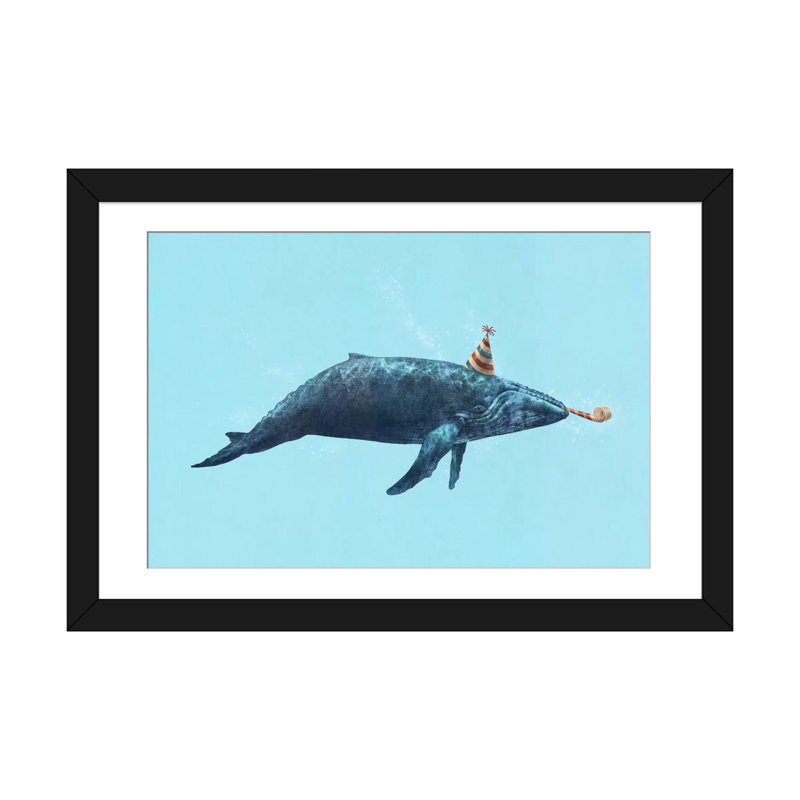 Art sur toile, "soirée baleine paysage", H 16 po x l 24 po x P 1 po, Papier d'art encadré noir, Blanc